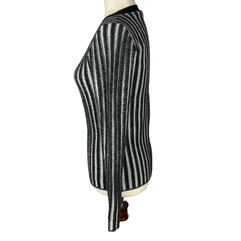 Vince Striped Zip Front Knit Cardigan Sweater Jacket  M Black White - Picture 7 of 16
